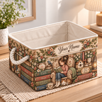 Personalized Reading Girl and Cat Storage Basket