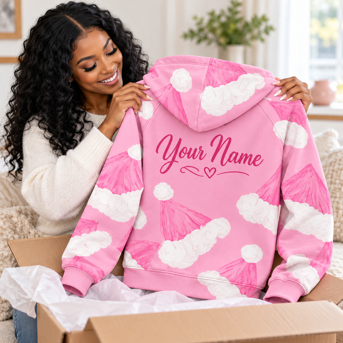 Personalized Pink Santa Hat Zip Hoodie