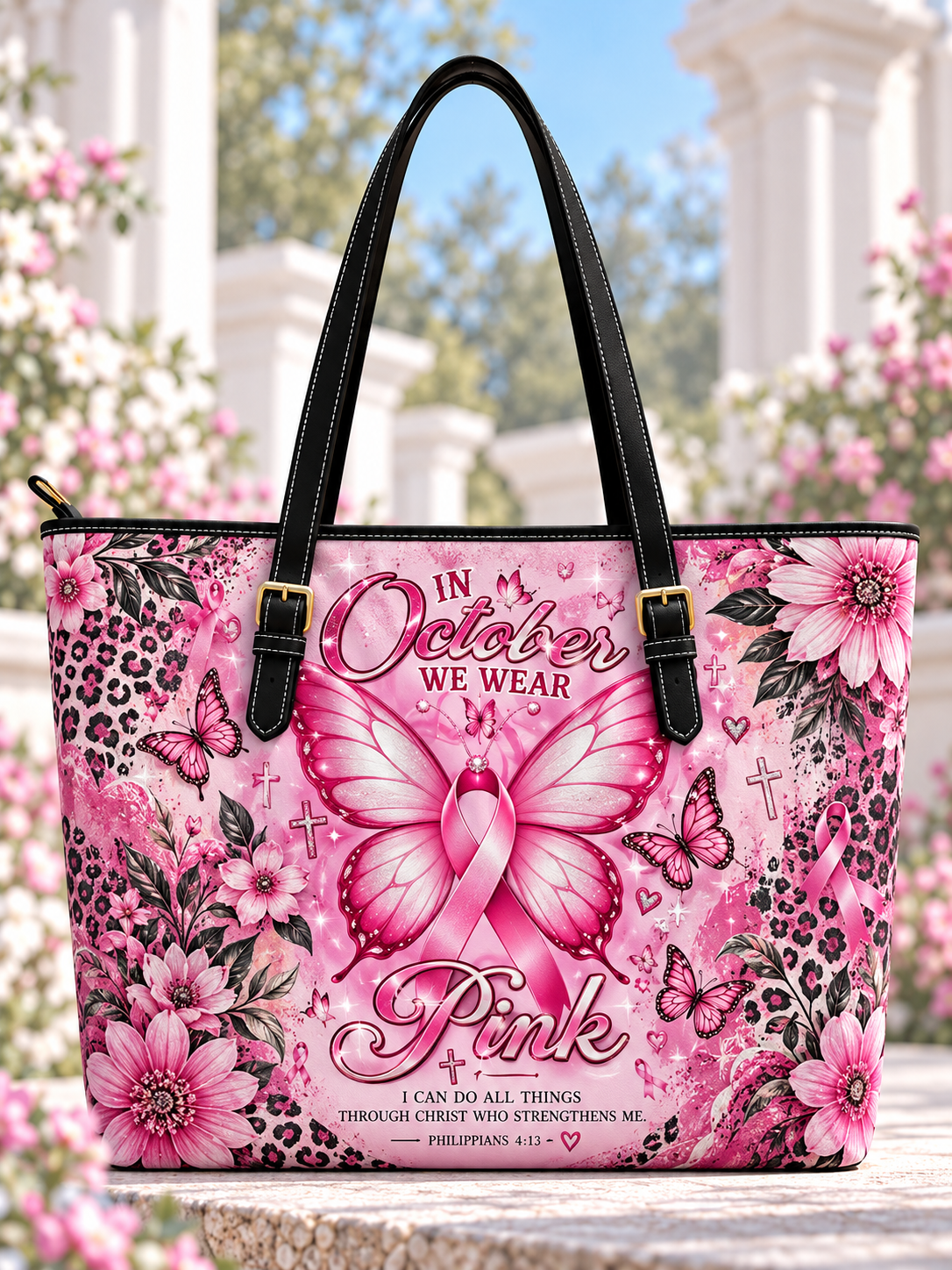 In October We Wear Pink Ribbon Butterfly Saddle Bag
