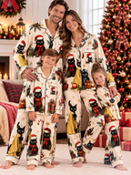 Black Santa Cats Family Ice Silk Pajamas