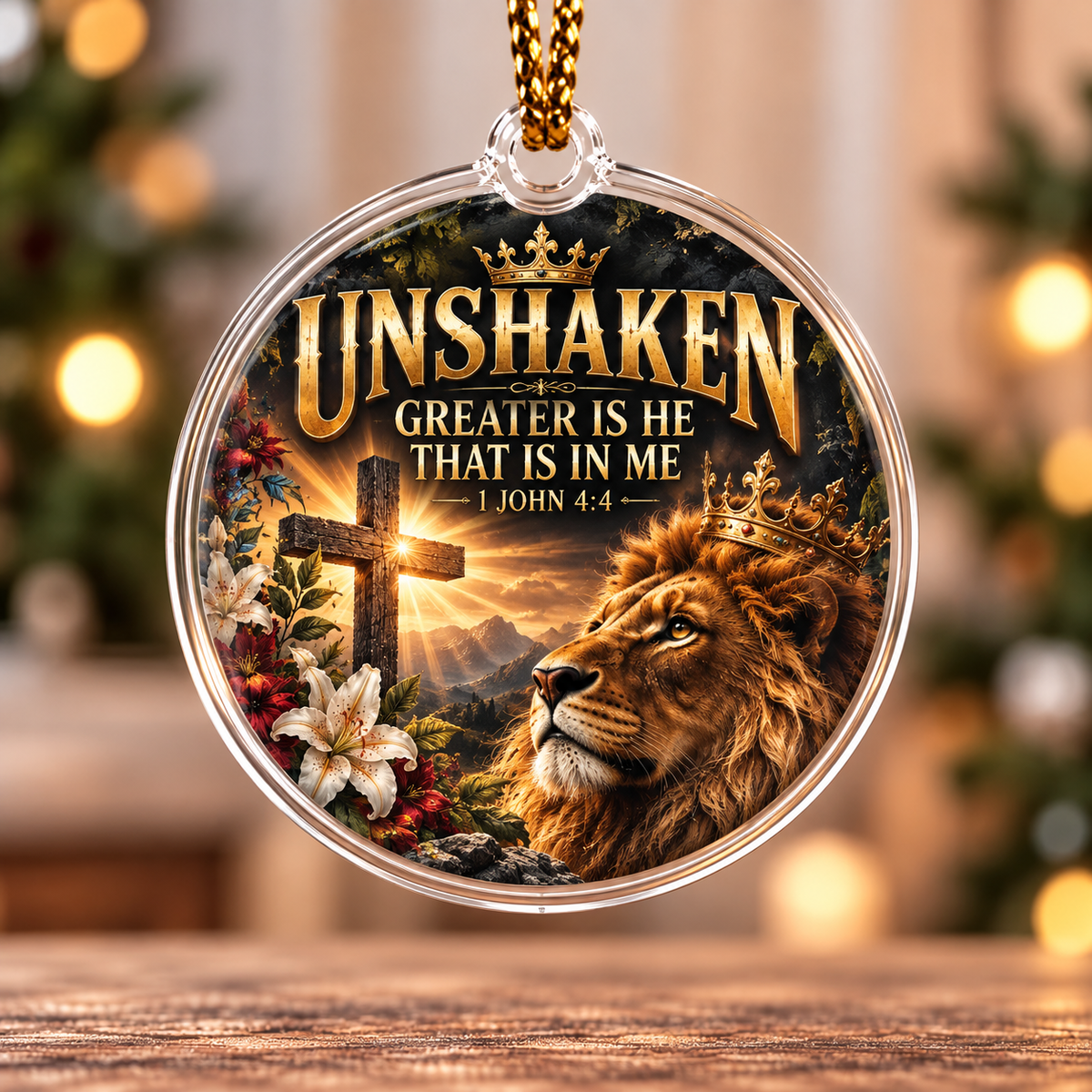 Unshaken Greater Is He That Is In Me Crowned Lion Ornament