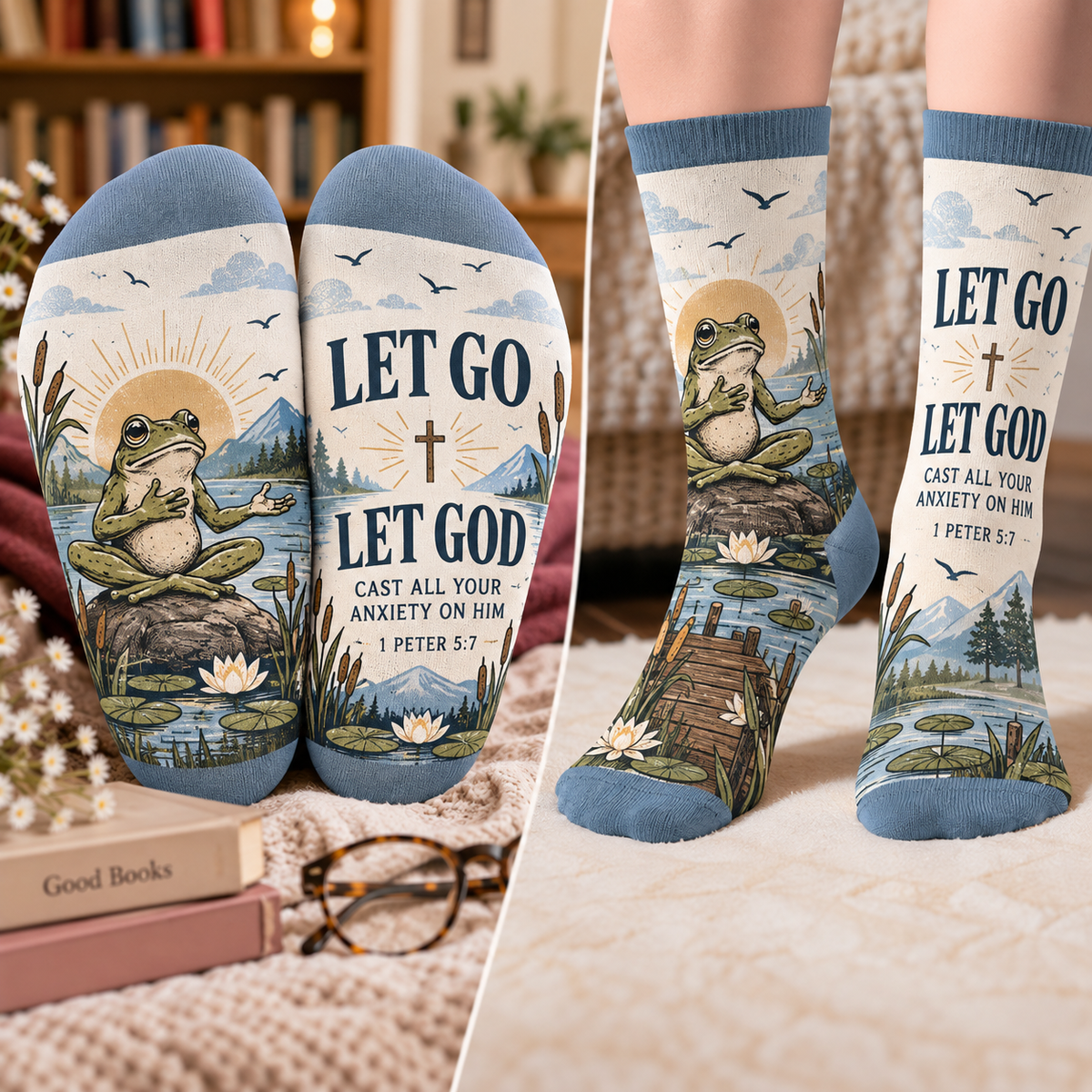 Let Go Let God Frog Mid-Tube Socks
