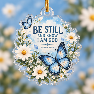 Be Still And Know I Am God Blue Butterfly Ornament