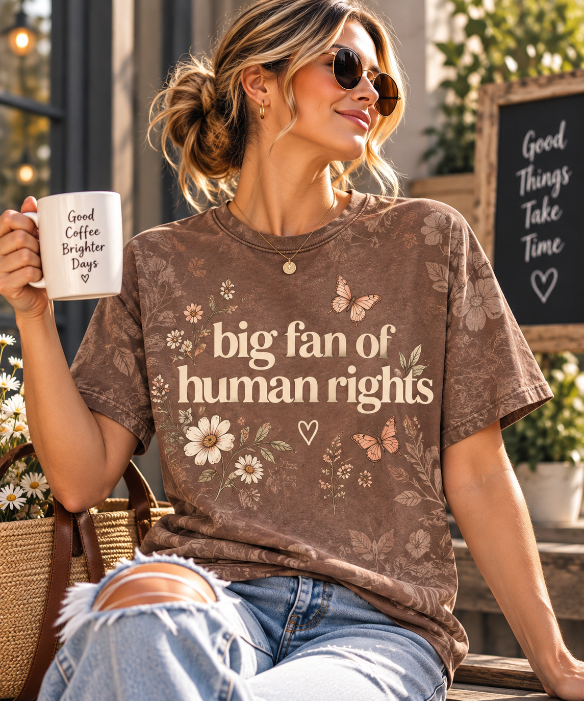 Big Fan Of Human Rights Floral T-Shirt