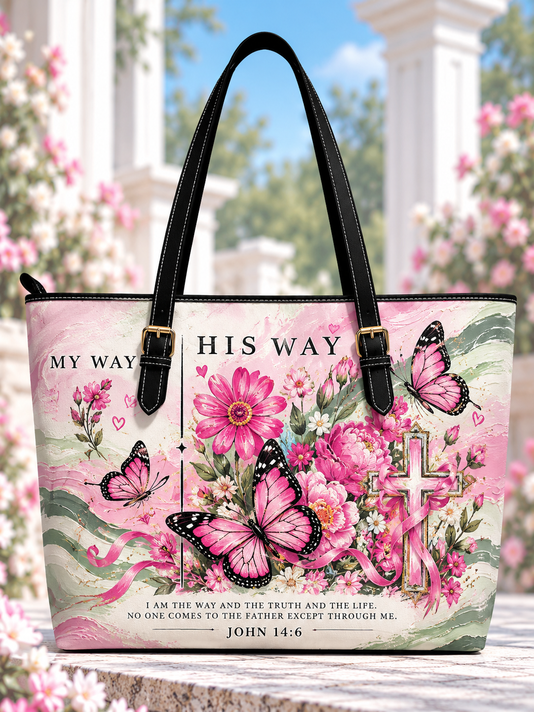 My Way His Way Pink Butterfly Cross Saddle Bag