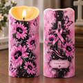 Personalized Pink Ribbon Sunflower Flameless LED Candle