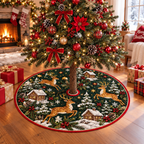 Reindeer Winter Cabin Christmas Tree Skirt