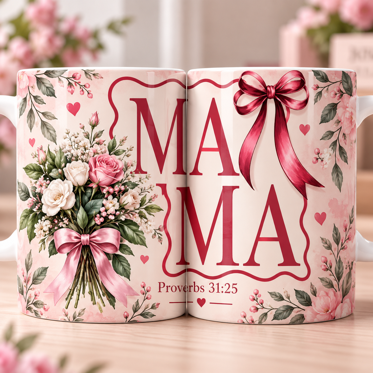 Mama Proverbs 31:25 Rose Bow Coquette Coffee Mug