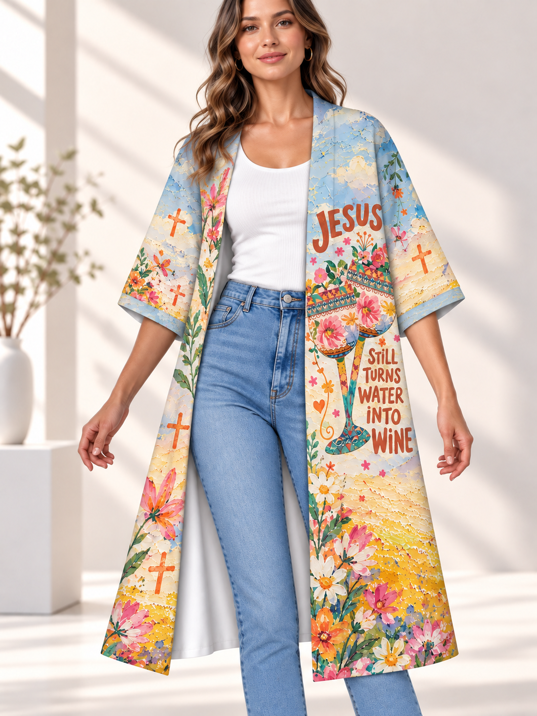Jesus Turns Water Into Wine Women's Short-Sleeved Cape