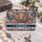 Floral Lion Affirmations Personalized PU Leather Pouch