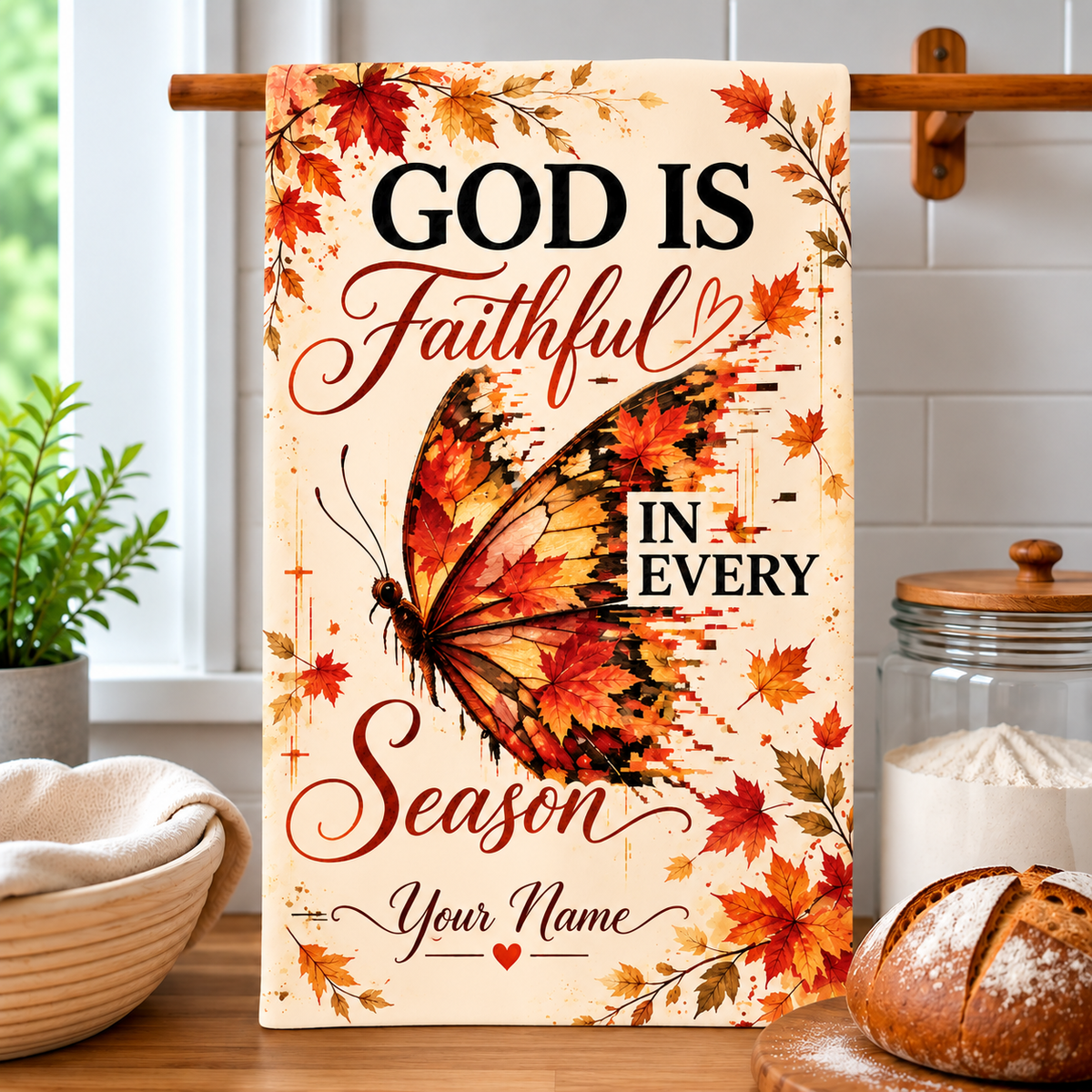 Personalized God Is Faithful Butterfly Kitchen Towel