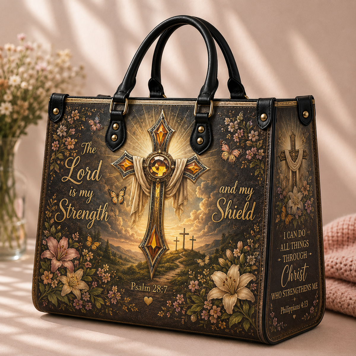 The Lord Is My Strength and My Shield PU Leather Handbag