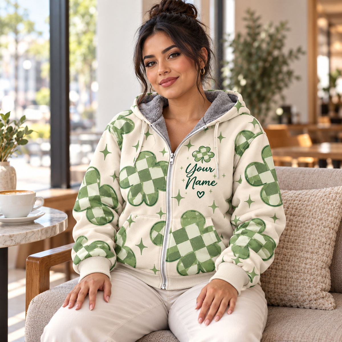 Lucky Girl Shamrock Personalized Fleece Jacket