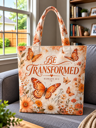 Be Transformed Orange Butterfly Floral Tote Bag