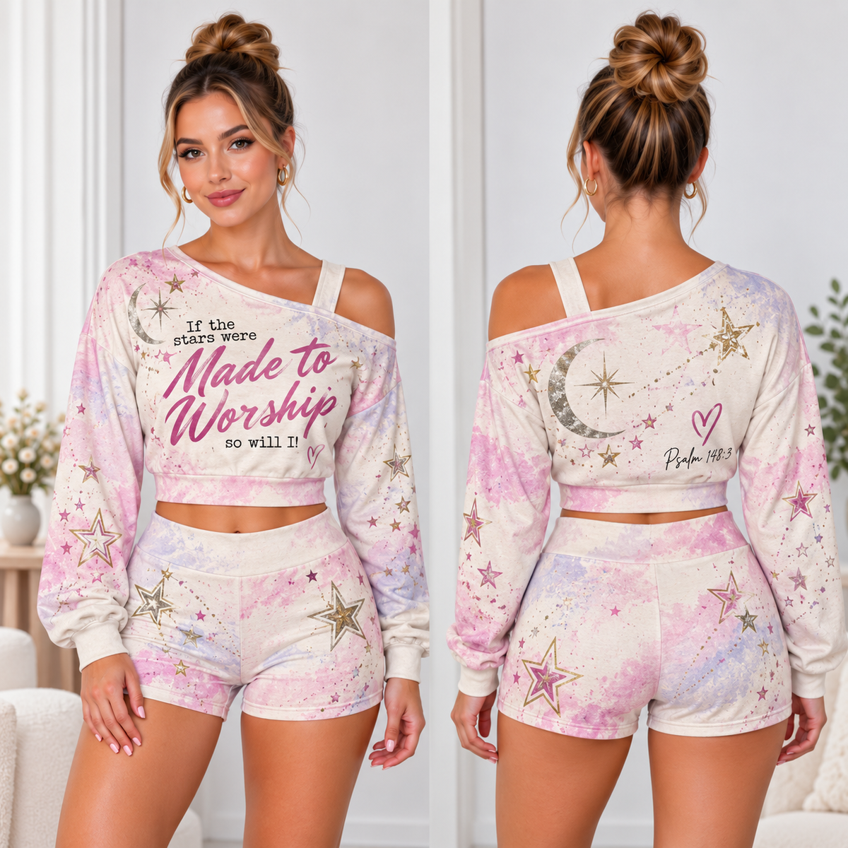 Made To Worship One-Shoulder Top And Shorts Set