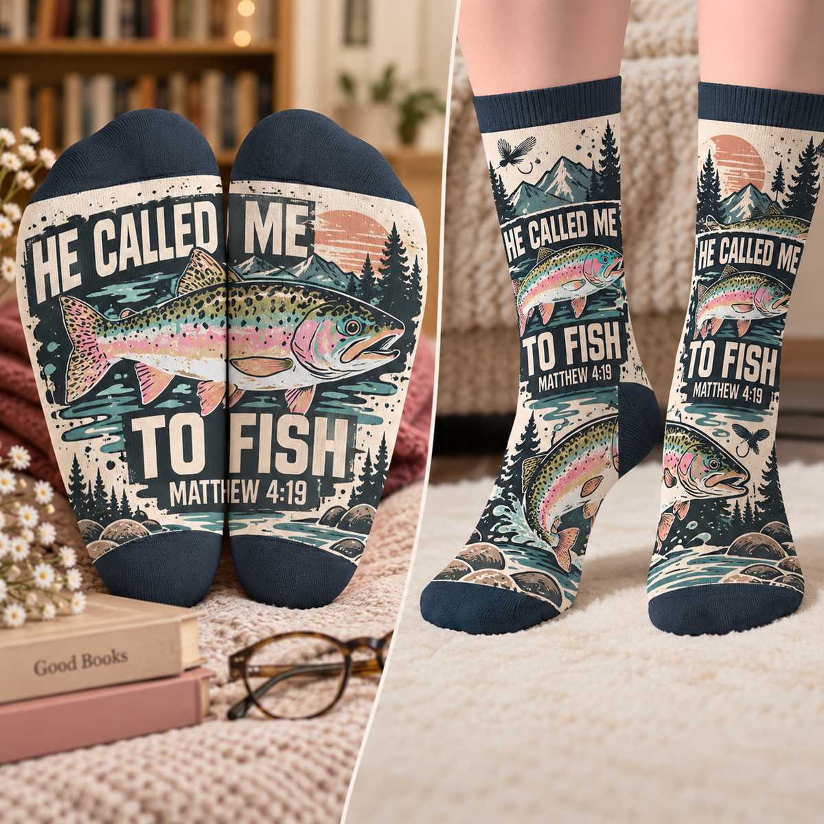 He Called Me To Fish Mid-Tube Socks