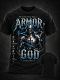 Put On the Full Armor of God T-Shirt – Ephesians 6:13 Electric Blue Knight Dark Fantasy All-Over Print Christian Shirt