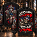 Stop Asking – Sarcastic American Flag Skull Sweatshirt