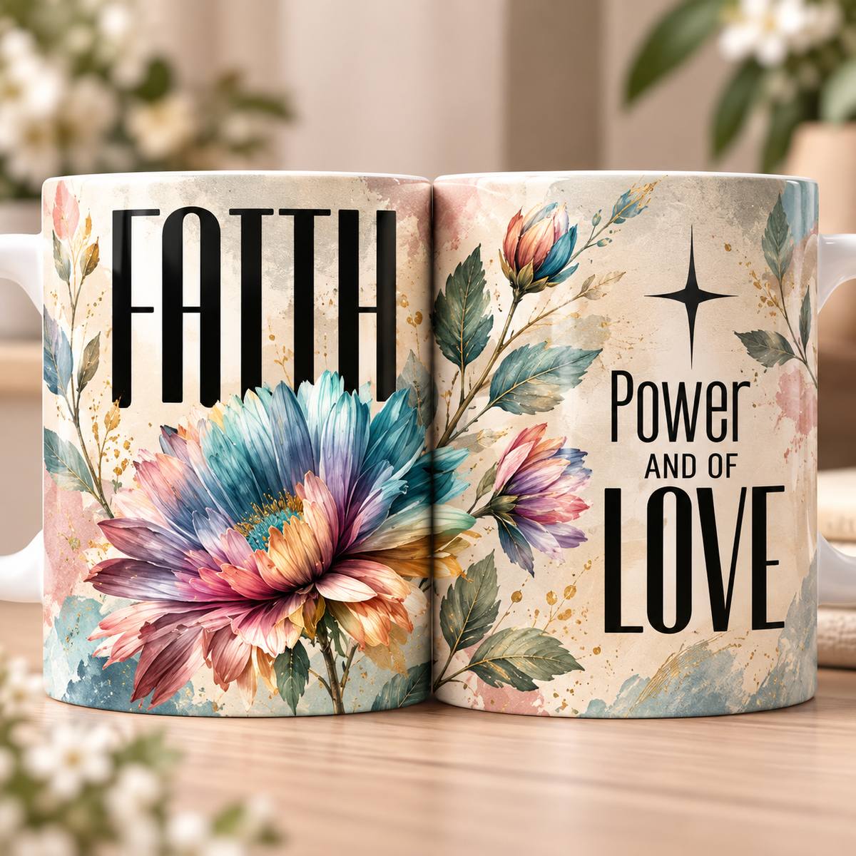 Faith Power And Of Love Rainbow Floral Coffee Mug