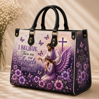 I Believe There Are Angels Among Us Purple PU Leather Handbag