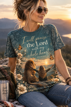 I Will Praise The Lord Psalm 111:1 Teal Lion Sunrise Christian T-Shirt