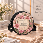 Personalized Philippians 4:13 Floral Leather Round Bag