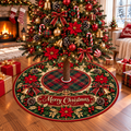 Merry Christmas Poinsettia Plaid Christmas Tree Skirt