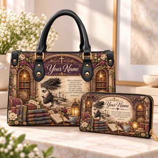 Personalized Vintage Library PU Leather Handbag & Leather Long Wallet