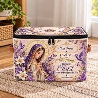 Personalized Purple Floral Square Storage Basket With Lid