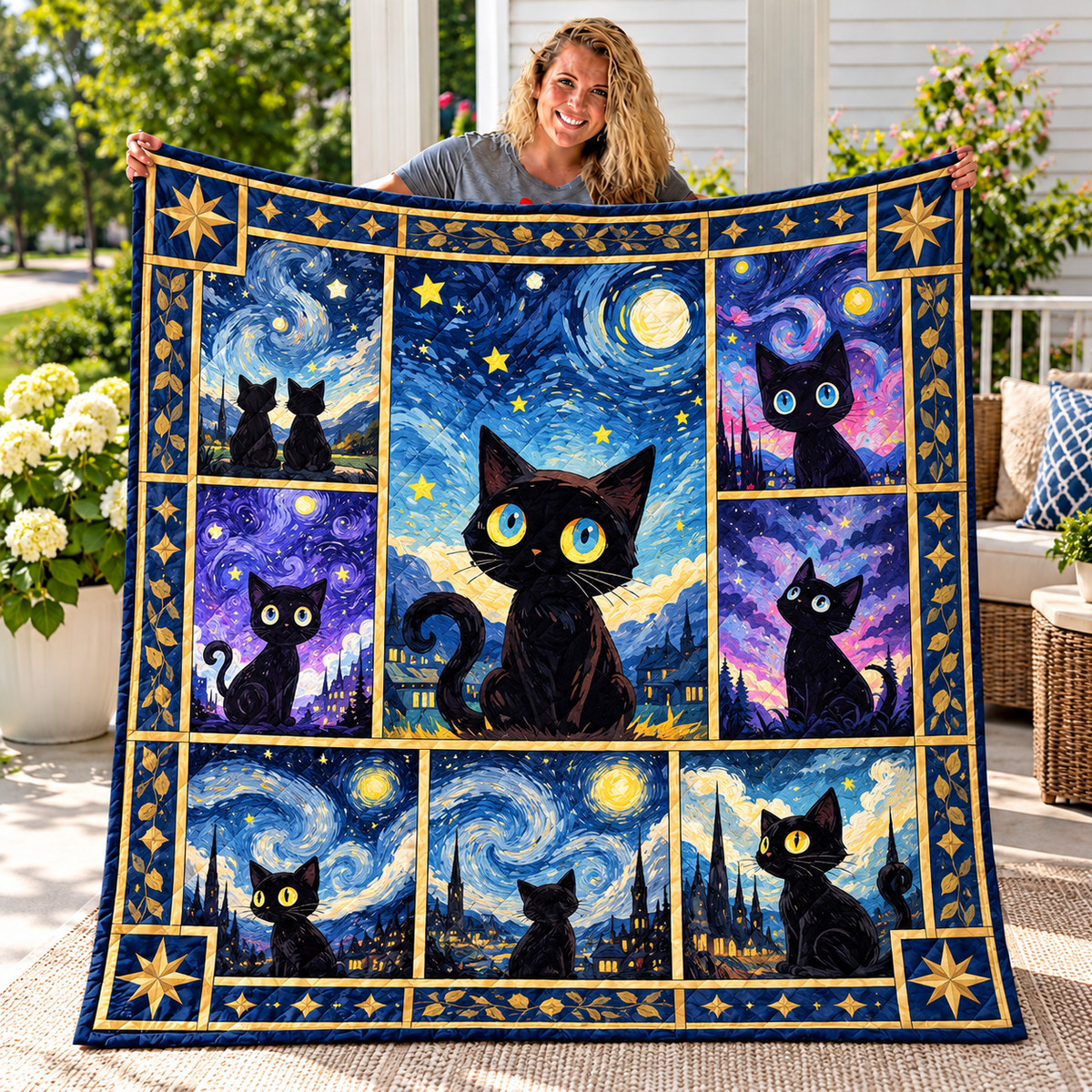 Starry Night Black Cat Quilt
