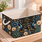 Personalized Blue Peacock Floral Storage Basket