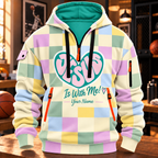 Personalized Pastel Checkerboard Heart Half-Zip Hoodie