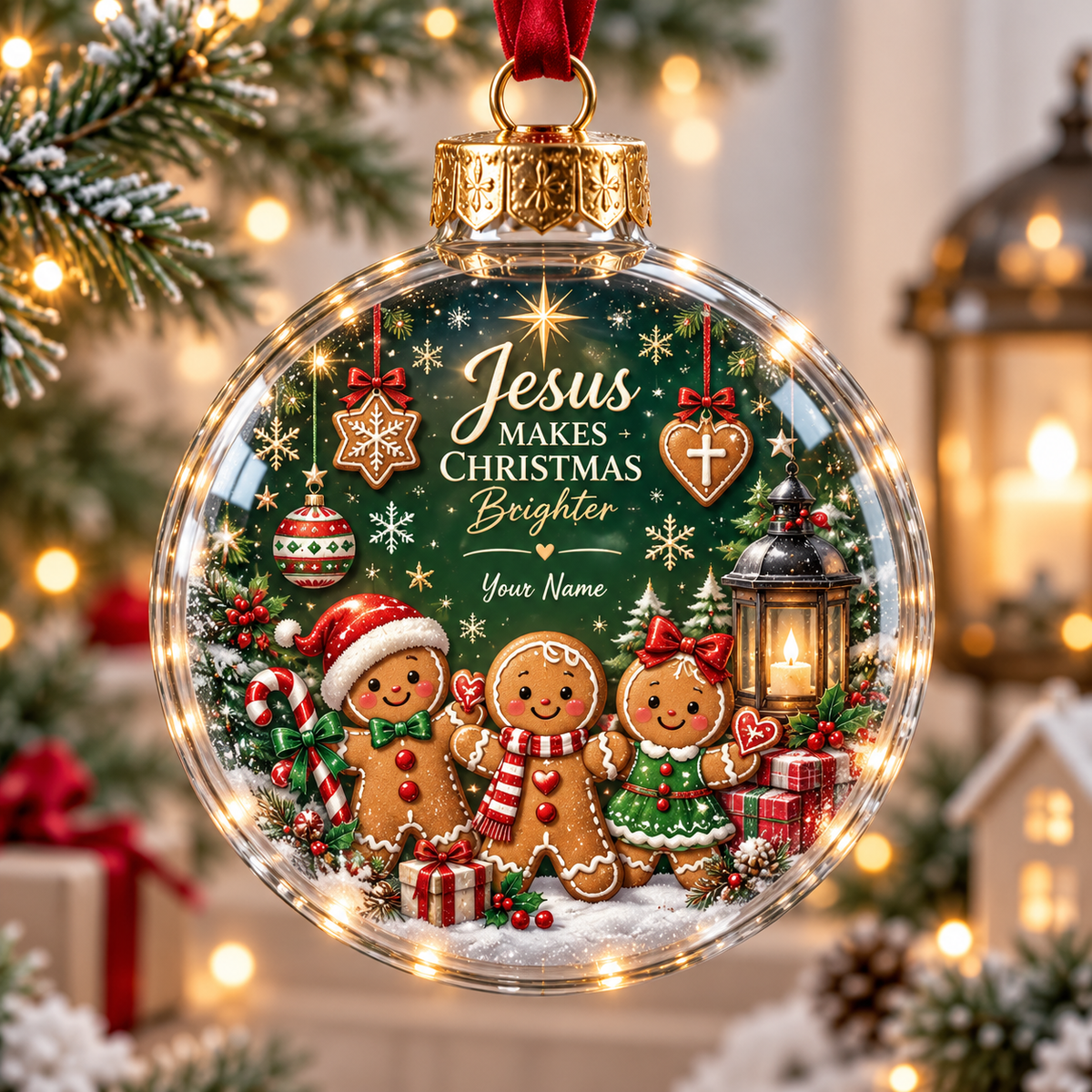 Personalized Gingerbread Trio Christmas Ball Ornament