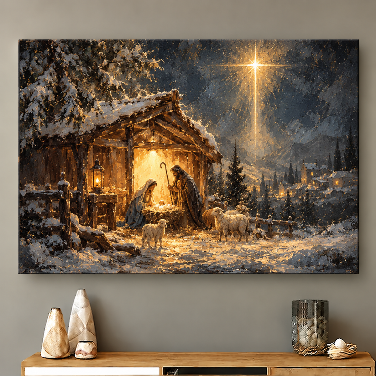 Starry Winter Cabin Canvas