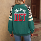 Detroit God Is In DET Leopard Sleeve Sweatshirt