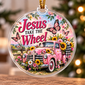 Jesus Take The Wheel Pink Truck Sunflower Ornament