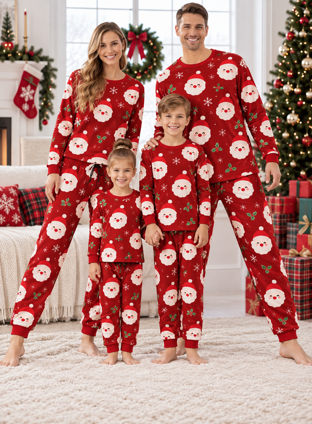 Santa Face Family Mixed Cotton Pajamas
