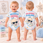 Baby bodysuit front and back with sunglass-wearing baby angel and God Made Me Cute text