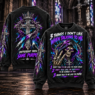 3 Things I Don't Like – Purple Hooded Skull Sweatshirt