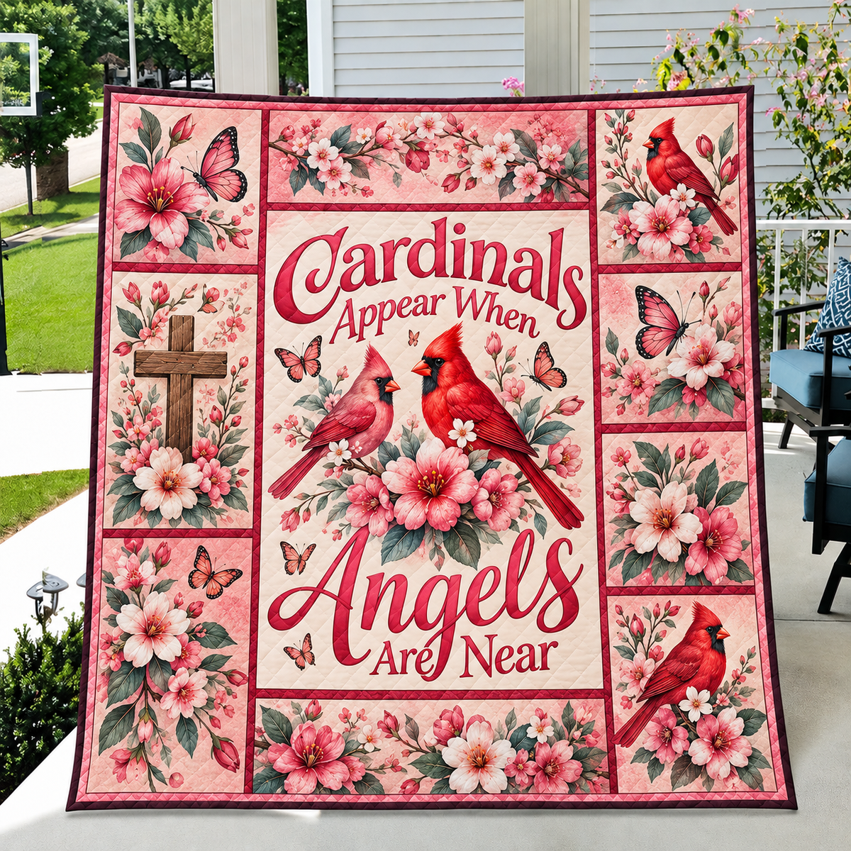 Cardinals Appear When Angels Are Near Red Cardinal Quilt