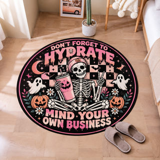 Don't Forget To Hydrate Skeleton Halloween Round Rug