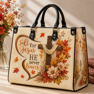 Fall for Jesus He Never Leaves PU Leather Handbag