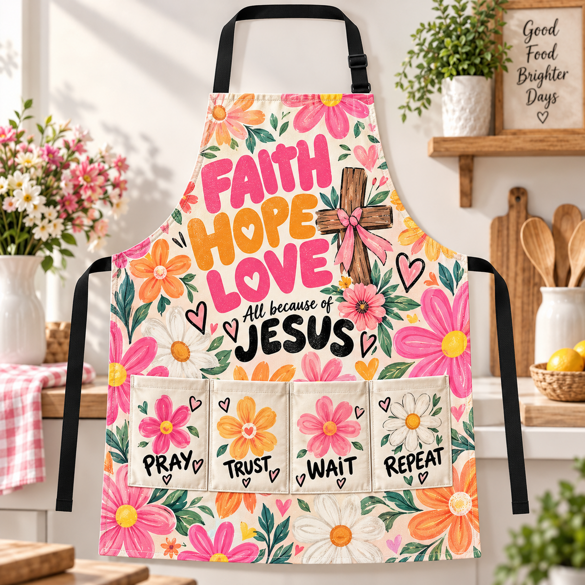 Faith Hope Love All Because Of Jesus Apron