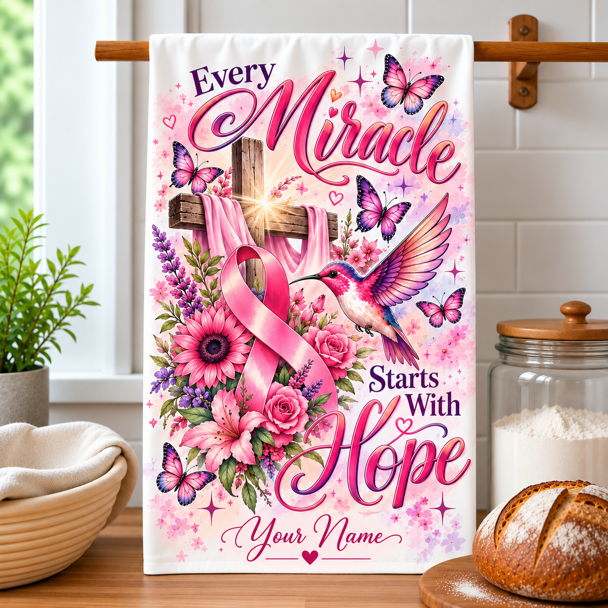 Personalized Miracle Hope Hummingbird Kitchen Towel