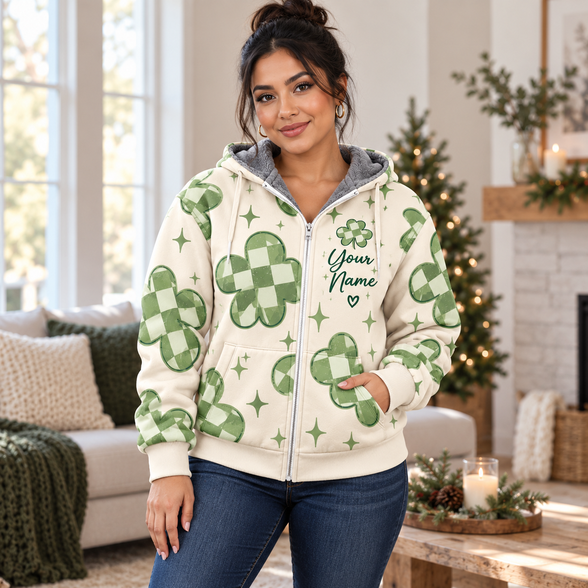Lucky Girl Shamrock Personalized Fleece Jacket