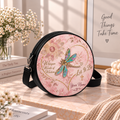 Personalized Dragonfly Let It Be Leather Round Bag