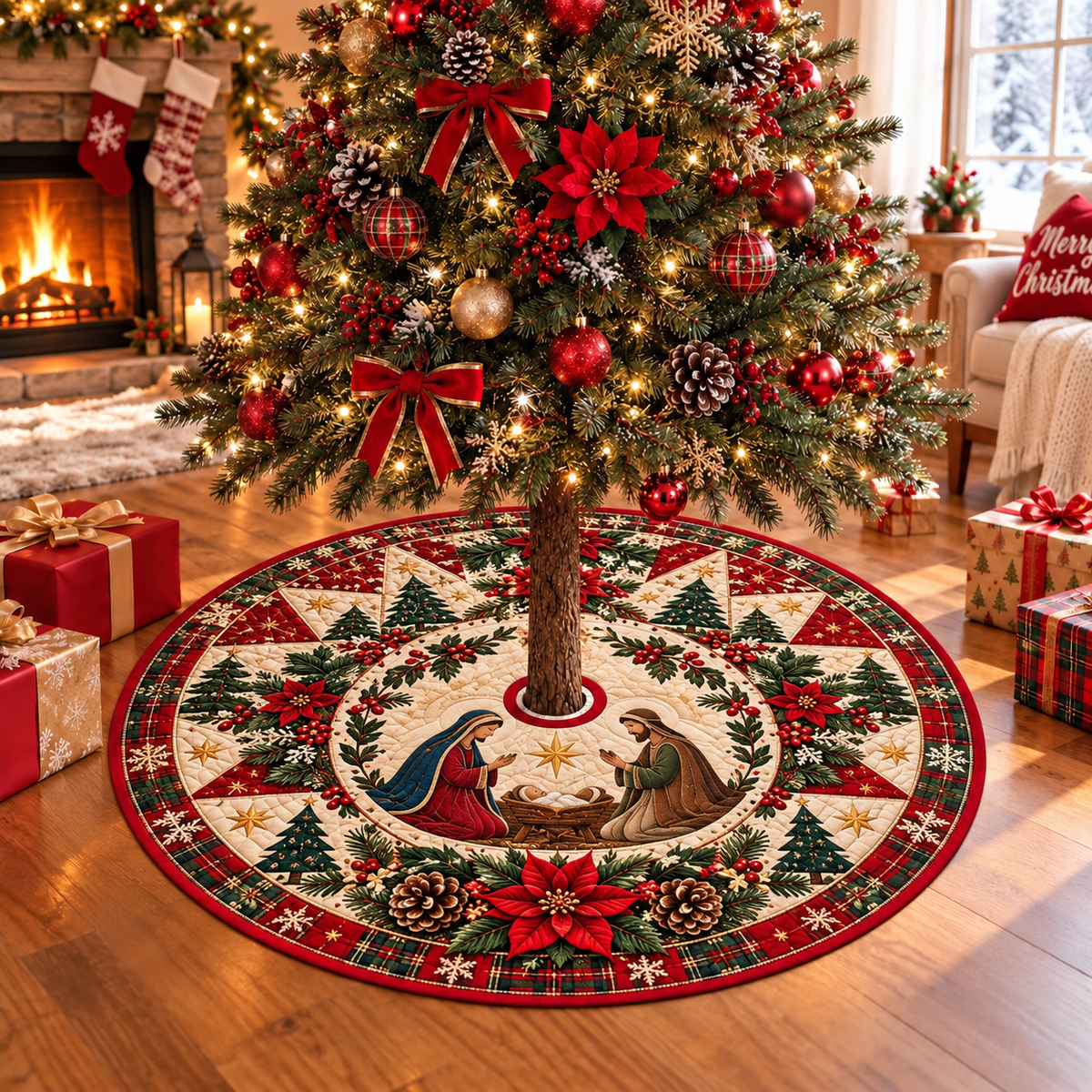 Nativity Patchwork Christmas Tree Skirt