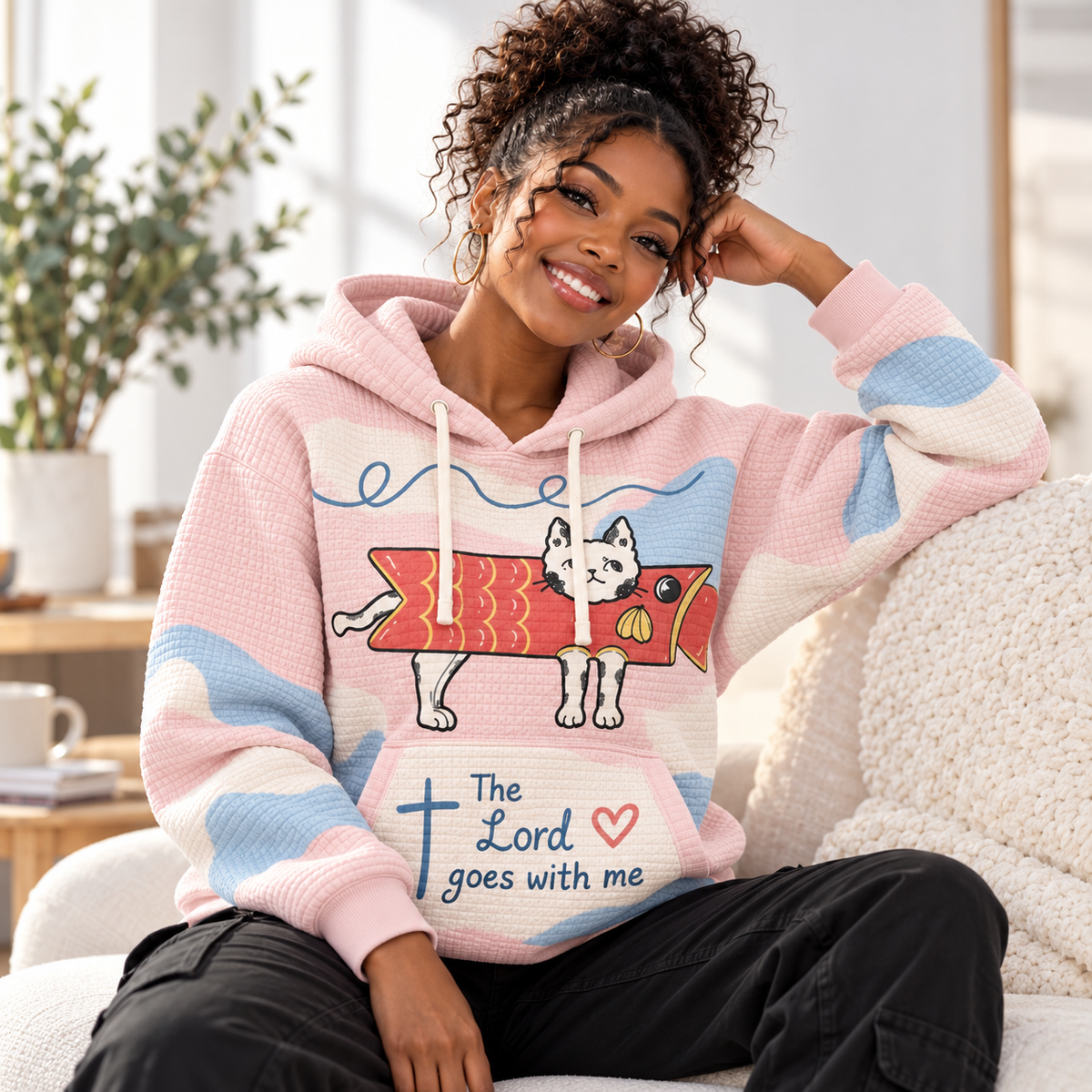 Cat in Fish Costume Waffle Hoodie