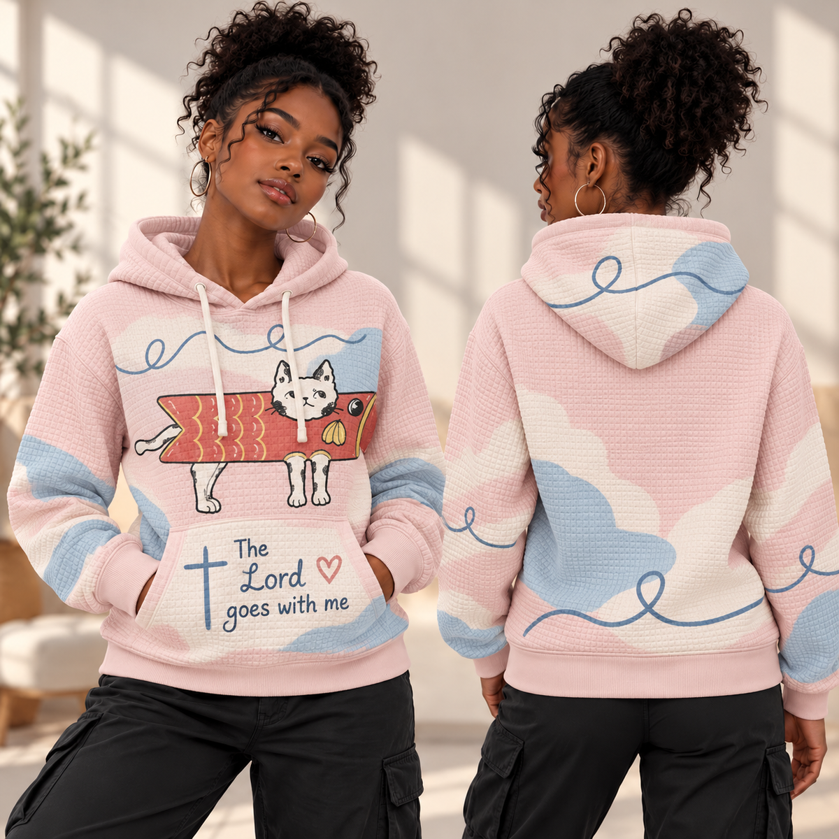 Cat in Fish Costume Waffle Hoodie