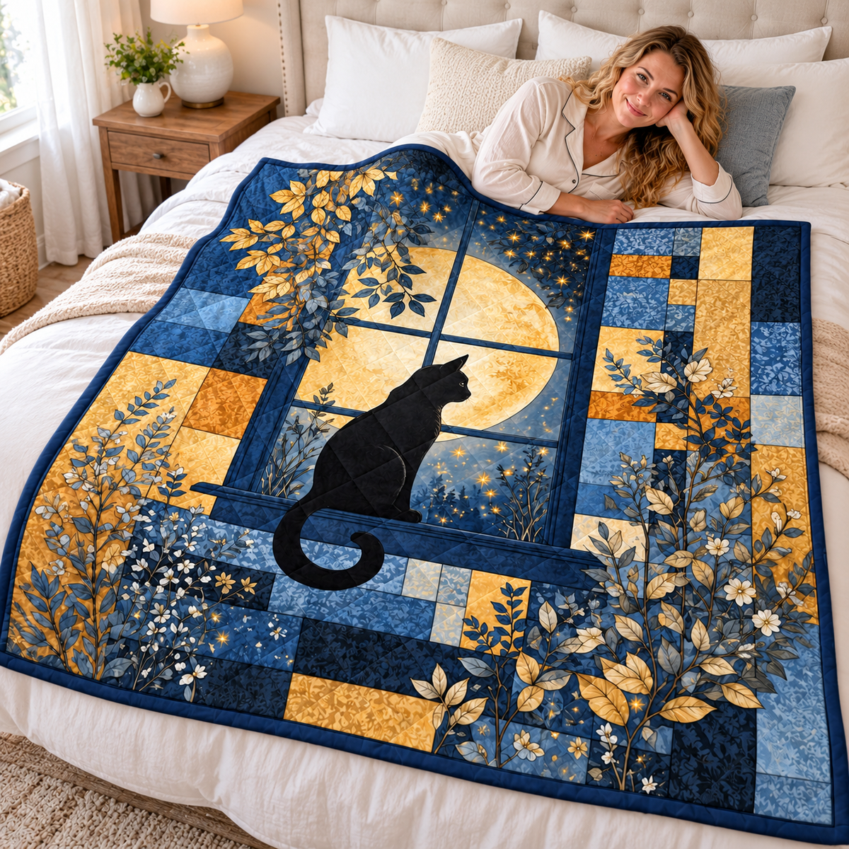Moonlit Window Black Cat Quilt